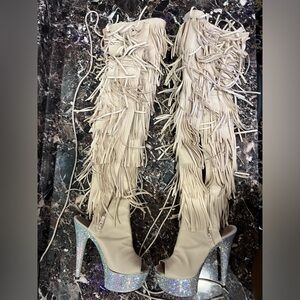 6" Bejeweled Fringe Nude Thigh High Pleasers (Custom)